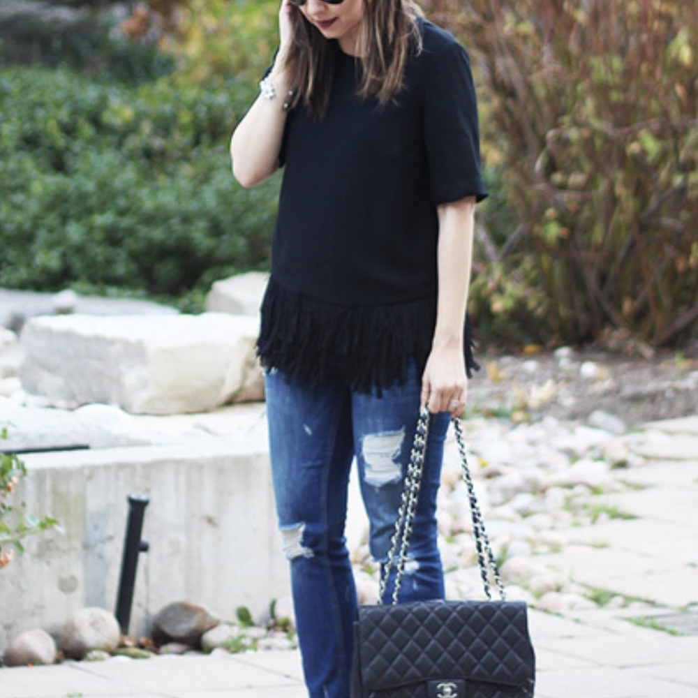 Banana Republic Black Fringe Top Size L
